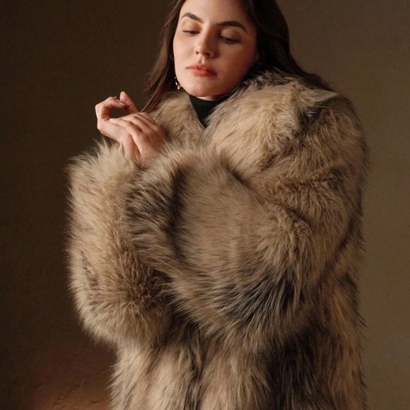 Luxury vintage style Gradient Brown Luxe Faux Fur Long Coat - Picture 7 of 10